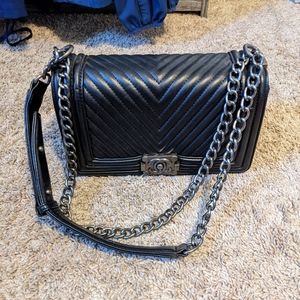 Black chevron leather boy crossbody inspired